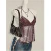 image:imageMakeMeChic Womens Glitter Sequin Mesh Sheer Halter Top Summer Tie Backless Y2K Concert Crop TopsCoffee Brown