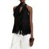 image:imageMakeMeChic Womens Going Out Halter Ruffle Tops Mesh Tie Back Tank Tops Cut Out Sleeveless OutfitBlack