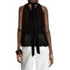 image:imageMakeMeChic Womens Going Out Halter Ruffle Tops Mesh Tie Back Tank Tops Cut Out Sleeveless OutfitBlack