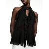 image:imageMakeMeChic Womens Going Out Halter Ruffle Tops Mesh Tie Back Tank Tops Cut Out Sleeveless OutfitBlack
