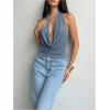 image:imageMakeMeChic Womens Going Out Halter Tops Backless Y2k Cowl Neck Tops Rave OutfitsDusty Blue