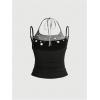 image:imageMakeMeChic Womens Grommet Eyelet Halter Tops Tie Backless Summer Punk Party Crop Tank TopsBlack