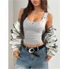 image:imageMakeMeChic Womens Grommet Eyelet Tank Top Grunge Sleeveless Punk Y2K Crop TopsLight Grey
