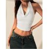 image:imageMakeMeChic Womens Halter Top Draped Neck Backless Y2k Sleeveless Crop Tank Tops Party ClubwearWhite
