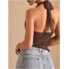 image:imageMakeMeChic Womens Halter Top Tie Backless Metal Ring Draped Ruched Lettuce Trim Rave Crop TopsBrown