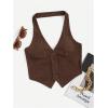 image:imageMakeMeChic Womens Halter Tops Crop Corduroy Button Down Sleeveless Going Out Corset TopBrown