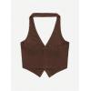 image:imageMakeMeChic Womens Halter Tops Crop Corduroy Button Down Sleeveless Going Out Corset TopBrown