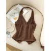 image:imageMakeMeChic Womens Halter Tops Fall Business Casual Sleeveless Open Back Going Out Tops Cowboy ChicBrown
