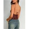 image:imageMakeMeChic Womens Halter Tops Floral Tie Open Back Sleeveless Going Out Crop Tops Rave OutfitsCoffee Brown