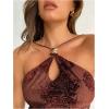 image:imageMakeMeChic Womens Halter Tops Floral Tie Open Back Sleeveless Going Out Crop Tops Rave OutfitsCoffee Brown