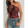 image:imageMakeMeChic Womens Halter Tops Floral Tie Open Back Sleeveless Going Out Crop Tops Rave OutfitsCoffee Brown