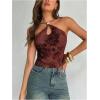 image:imageMakeMeChic Womens Halter Tops Floral Tie Open Back Sleeveless Going Out Crop Tops Rave OutfitsCoffee Brown
