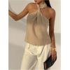 image:imageMakeMeChic Womens Halter Tops White Going Out Backless Cute Summer Criss Cross Classy Night Out TopsApricot Solid