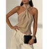 image:imageMakeMeChic Womens Halter Tops White Going Out Backless Cute Summer Criss Cross Classy Night Out TopsApricot Solid