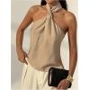 image:imageMakeMeChic Womens Halter Tops White Going Out Backless Cute Summer Criss Cross Classy Night Out TopsApricot Solid