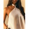 image:imageMakeMeChic Womens Halter Tops White Going Out Backless Cute Summer Criss Cross Classy Night Out TopsBeige
