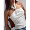 image:imageMakeMeChic Womens Halter Tops White Going Out Backless Cute Summer Criss Cross Classy Night Out TopsWhite C
