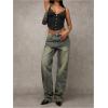 image:imageMakeMeChic Womens Lace Cami Shirt V Neck Bustier Corset Tops Spaghetti Strap Button TopBlack