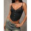 image:imageMakeMeChic Womens Lace Cami Shirt V Neck Bustier Corset Tops Spaghetti Strap Button TopBlack