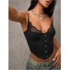image:imageMakeMeChic Womens Lace Cami Shirt V Neck Bustier Corset Tops Spaghetti Strap Button TopBlack