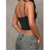image:imageMakeMeChic Womens Lace Cami Shirt V Neck Bustier Corset Tops Spaghetti Strap Button TopBlack