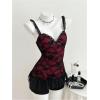 image:imageMakeMeChic Womens Lace Camisole Tops Ruffle Sleeveless Fitted Y2k Party Club Tank TopRed