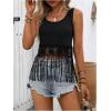 image:imageMakeMeChic Womens Lace Fringe Tank Top Scoop Neck Sleeveless Summer Boho Crop TopsBlack