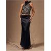 image:imageMakeMeChic Womens Lace Halter Top Open Back Bow Mock Neck Elegant Crop TopsBlack