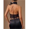 image:imageMakeMeChic Womens Lace Halter Top Open Back Bow Mock Neck Elegant Crop TopsBlack