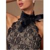 image:imageMakeMeChic Womens Lace Halter Top Open Back Bow Mock Neck Elegant Crop TopsBlack