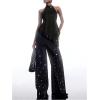 image:imageMakeMeChic Womens Lace Halter Tops Asymmetrical Backless Satin Sleeveless Going Out Tank TopBlack