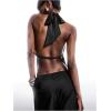 image:imageMakeMeChic Womens Lace Halter Tops Asymmetrical Backless Satin Sleeveless Going Out Tank TopBlack