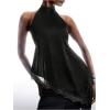 image:imageMakeMeChic Womens Lace Halter Tops Asymmetrical Backless Satin Sleeveless Going Out Tank TopBlack