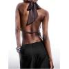 image:imageMakeMeChic Womens Lace Halter Tops Asymmetrical Backless Satin Sleeveless Going Out Tank TopCoffee Brown