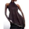 image:imageMakeMeChic Womens Lace Halter Tops Asymmetrical Backless Satin Sleeveless Going Out Tank TopCoffee Brown