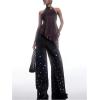 image:imageMakeMeChic Womens Lace Halter Tops Asymmetrical Backless Satin Sleeveless Going Out Tank TopCoffee Brown