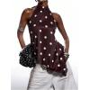image:imageMakeMeChic Womens Lace Halter Tops Asymmetrical Backless Satin Sleeveless Going Out Tank TopMulticolor