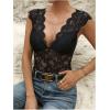 image:imageMakeMeChic Womens Lace Top Open Back V Neck Sexy Tank Tops Summer Going Out TopsBlack B