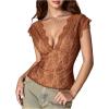 image:imageMakeMeChic Womens Lace Top Open Back V Neck Sexy Tank Tops Summer Going Out TopsBrown