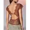 image:imageMakeMeChic Womens Lace Top Open Back V Neck Sexy Tank Tops Summer Going Out TopsBrown