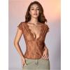 image:imageMakeMeChic Womens Lace Top Open Back V Neck Sexy Tank Tops Summer Going Out TopsBrown