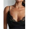 image:imageMakeMeChic Womens Lace Trim Cami Top Cowl Neck Spaghetti Strap Fitted Y2k Party TopsBlack
