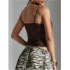 image:imageMakeMeChic Womens Lace Trim Cami Top Cowl Neck Spaghetti Strap Fitted Y2k Party TopsBrown