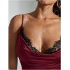 image:imageMakeMeChic Womens Lace Trim Cami Top Cowl Neck Spaghetti Strap Fitted Y2k Party TopsBurgundy