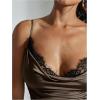 image:imageMakeMeChic Womens Lace Trim Cami Top Cowl Neck Spaghetti Strap Fitted Y2k Party TopsCoffee Brown