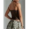 image:imageMakeMeChic Womens Lace Trim Cami Top Cowl Neck Spaghetti Strap Fitted Y2k Party TopsCoffee Brown