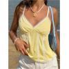 image:imageMakeMeChic Womens Lace V Neck Camisole Spaghetti Strap Backless Summer Tank TopsYellow