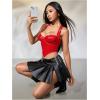 image:imageMakeMeChic Womens Leather Corset Tops Zip Up Backless Gothic Punk Y2k Halter Crop TopRed