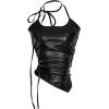 image:imageMakeMeChic Womens Leather Halter Tops Backless Ruched Fitted Country Concert Tank TopBlack