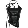 image:imageMakeMeChic Womens Leather Halter Tops Backless Ruched Fitted Country Concert Tank TopBlack